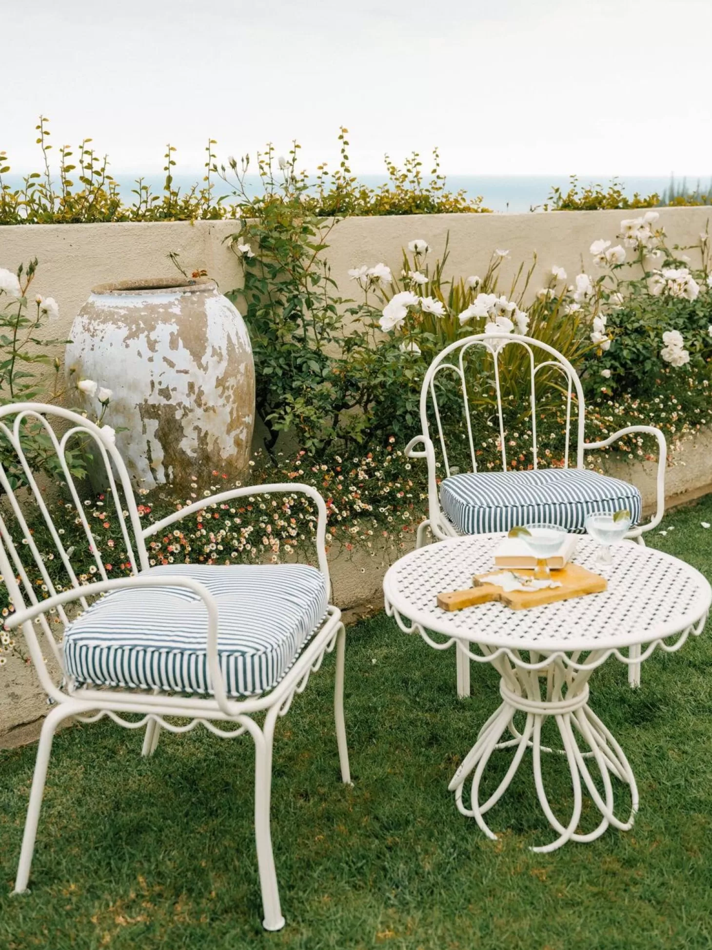 Al Fresco Dining Chairs>Business & Pleasure Co. The Al Fresco Chair Cushion - Lauren'S Navy Stripe