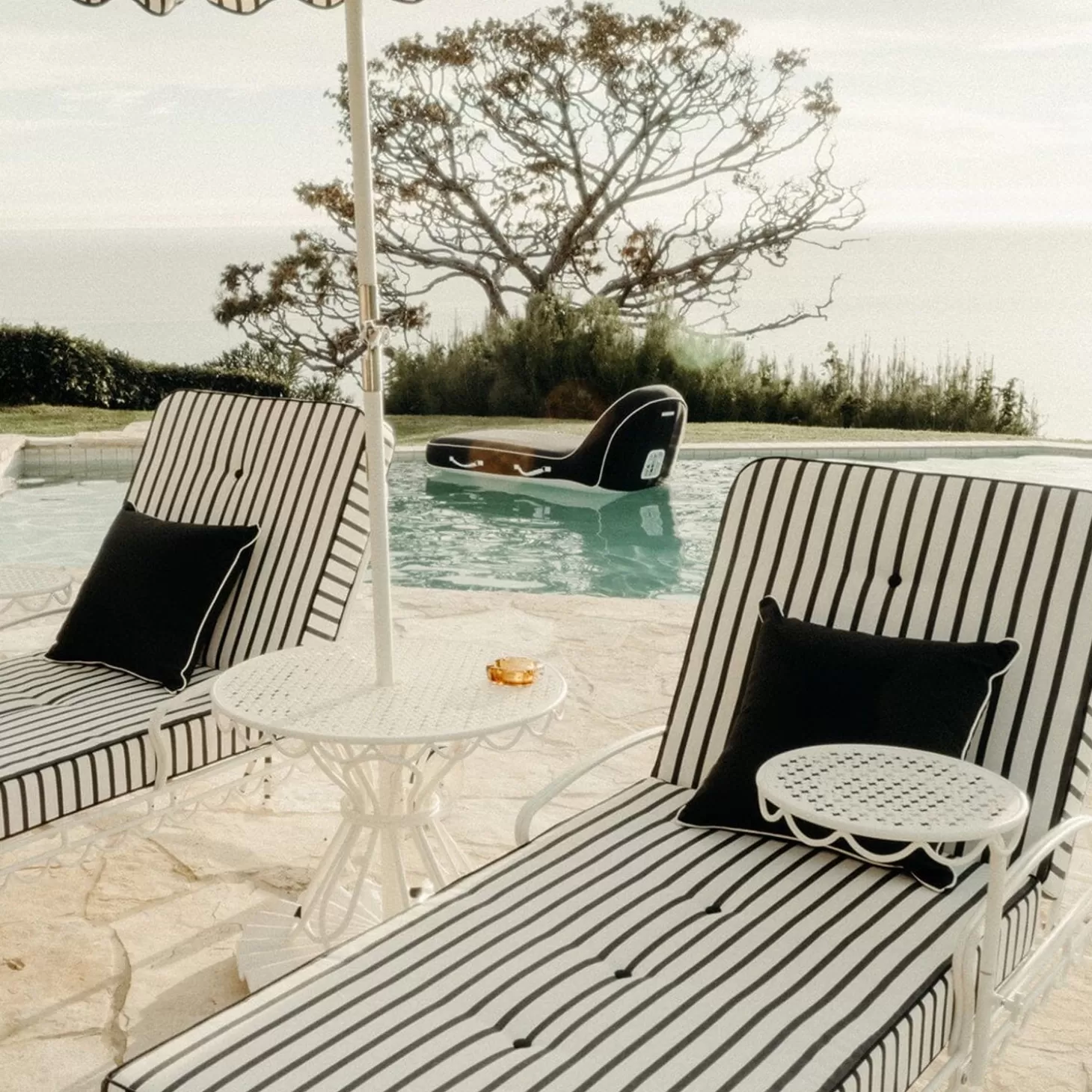 Chair Cushions>Business & Pleasure Co. The Al Fresco Sun Lounger Cushion - Monaco Black Stripe