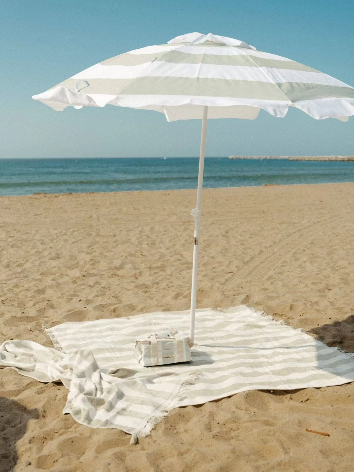 Family Beach Umbrellas>Business & Pleasure Co. The Family Beach Umbrella - Sage Capri Stripe