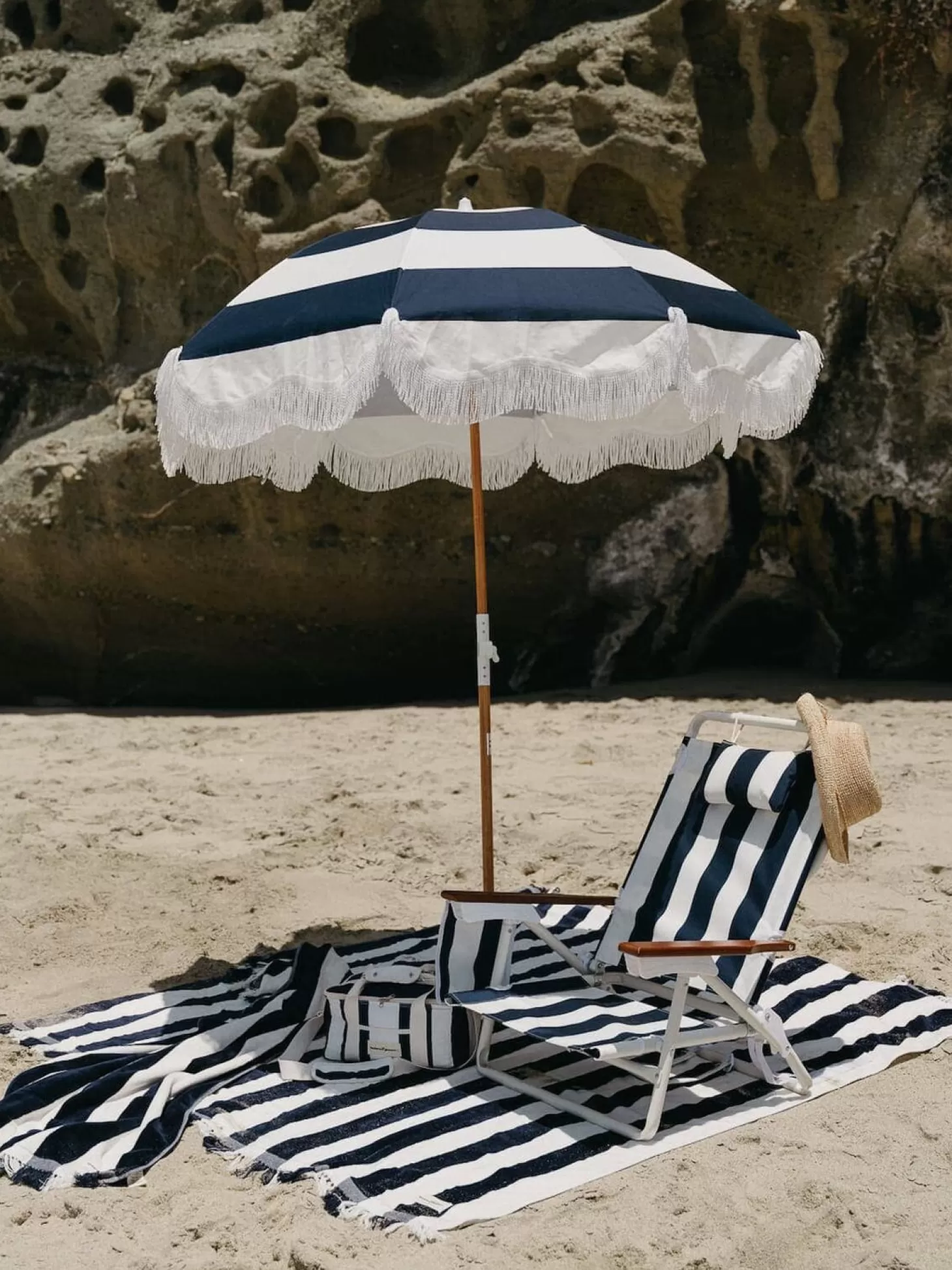 Beach Blankets>Business & Pleasure Co. The Holiday Beach Blanket - Navy Capri Stripe