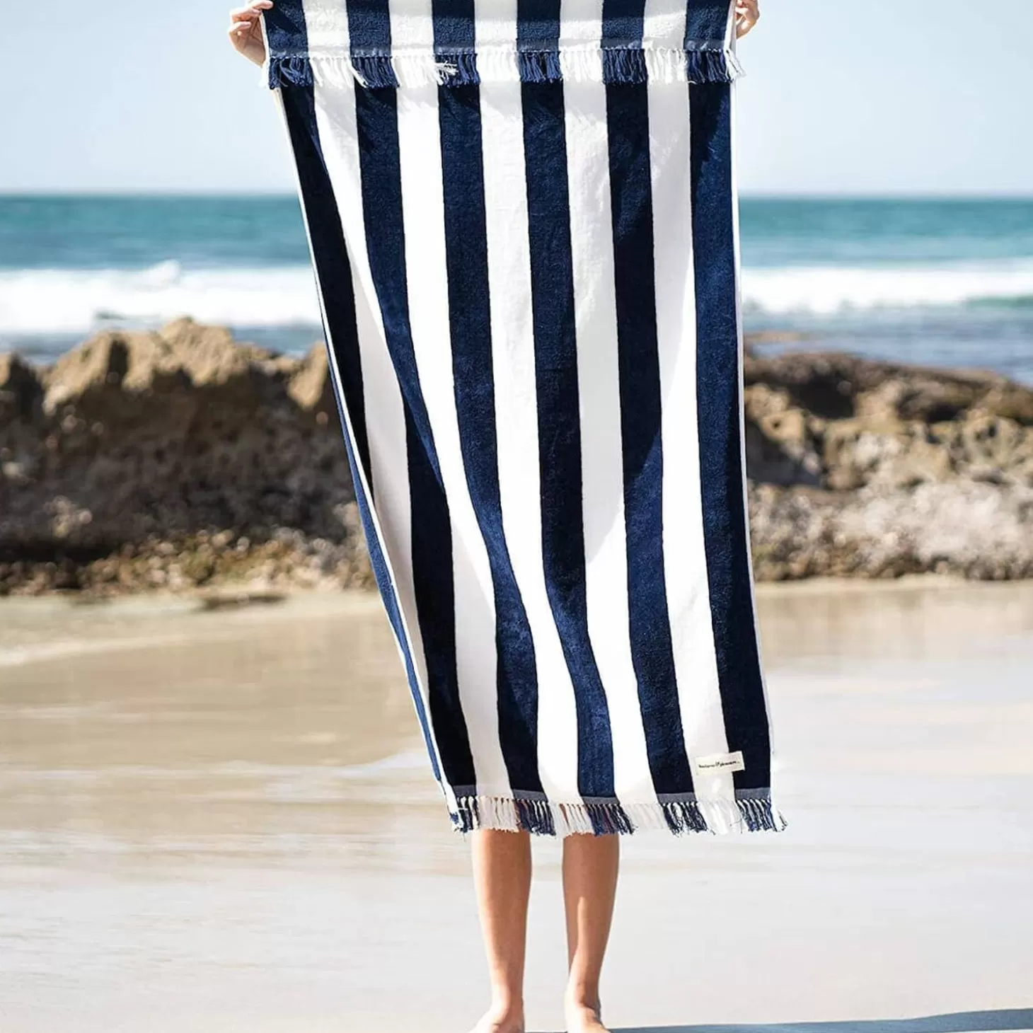 Beach Towels>Business & Pleasure Co. The Holiday Beach Towel - Navy Capri Stripe