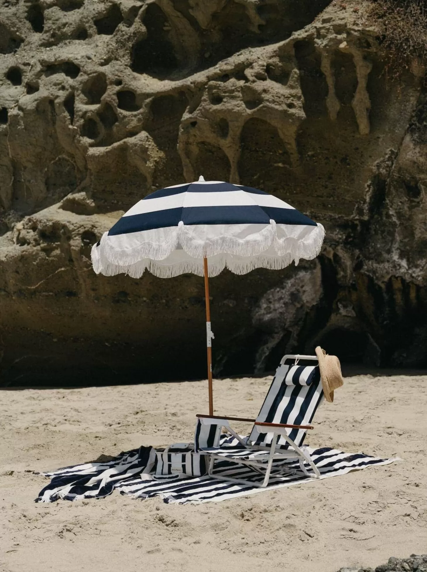 Holiday Beach Umbrellas>Business & Pleasure Co. The Holiday Beach Umbrella - Navy Capri Stripe