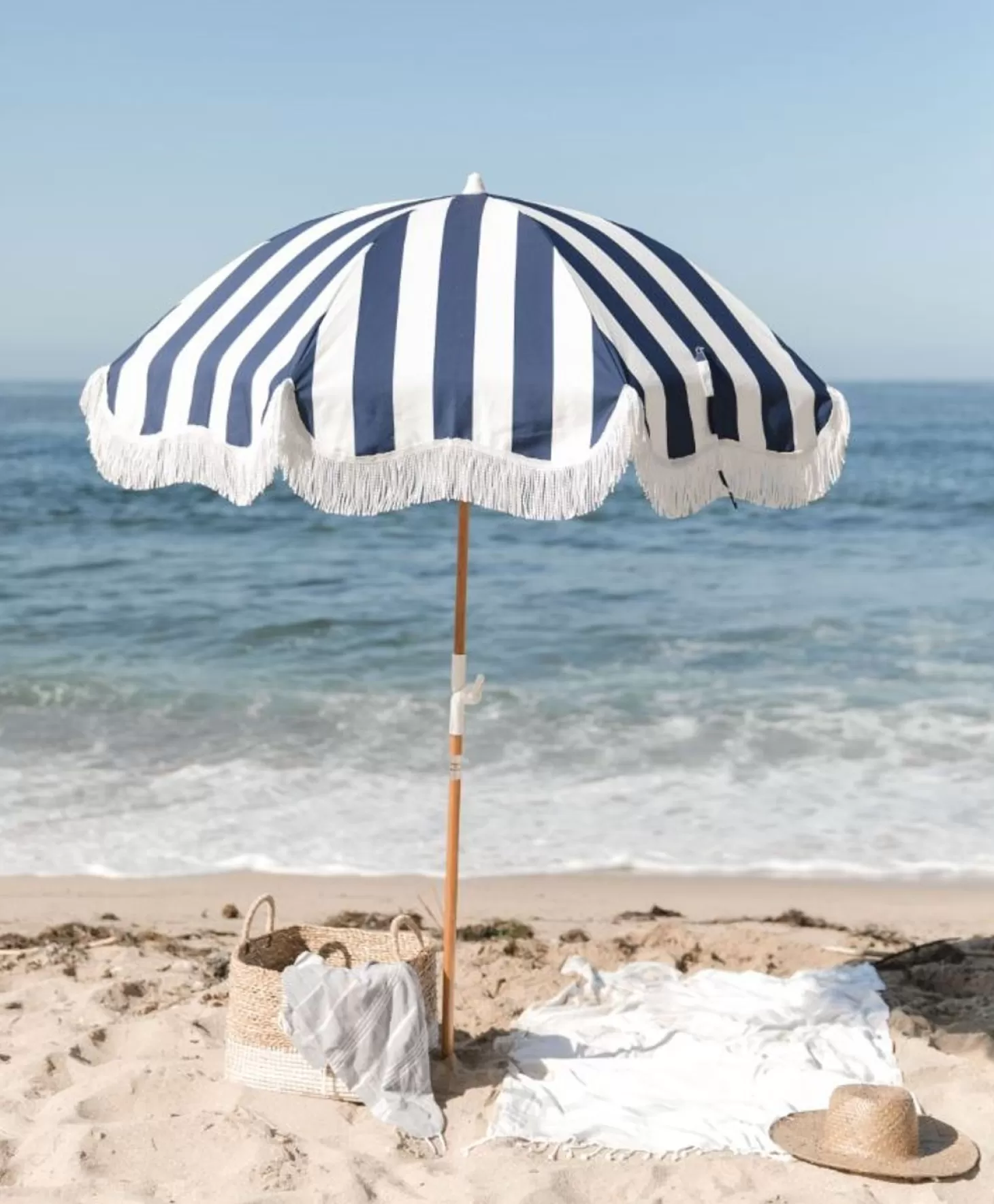 Holiday Beach Umbrellas>Business & Pleasure Co. The Holiday Beach Umbrella - Navy Crew Stripe