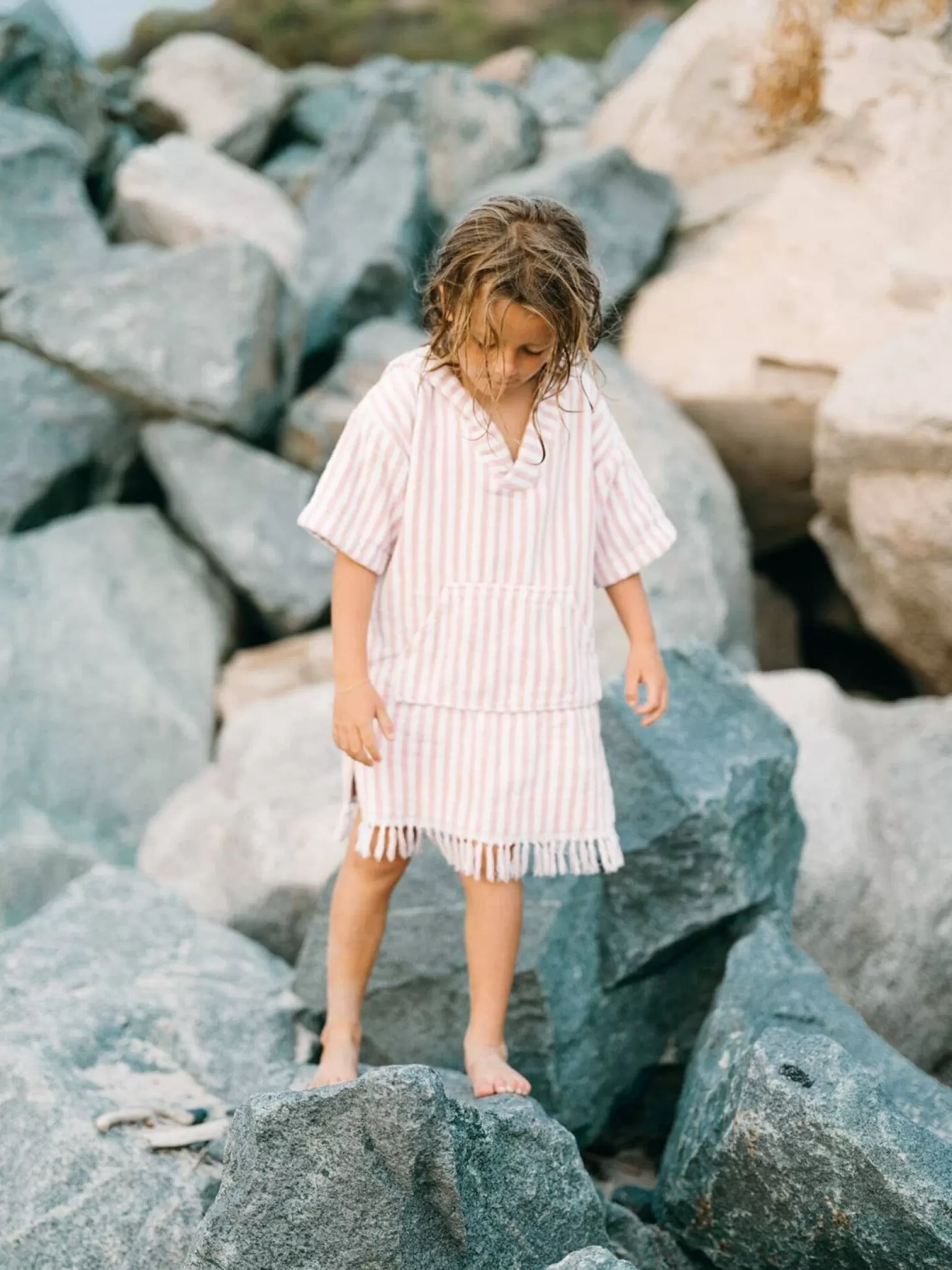 Apparel>Business & Pleasure Co. The Mini Poncho - Lauren'S Pink Stripe