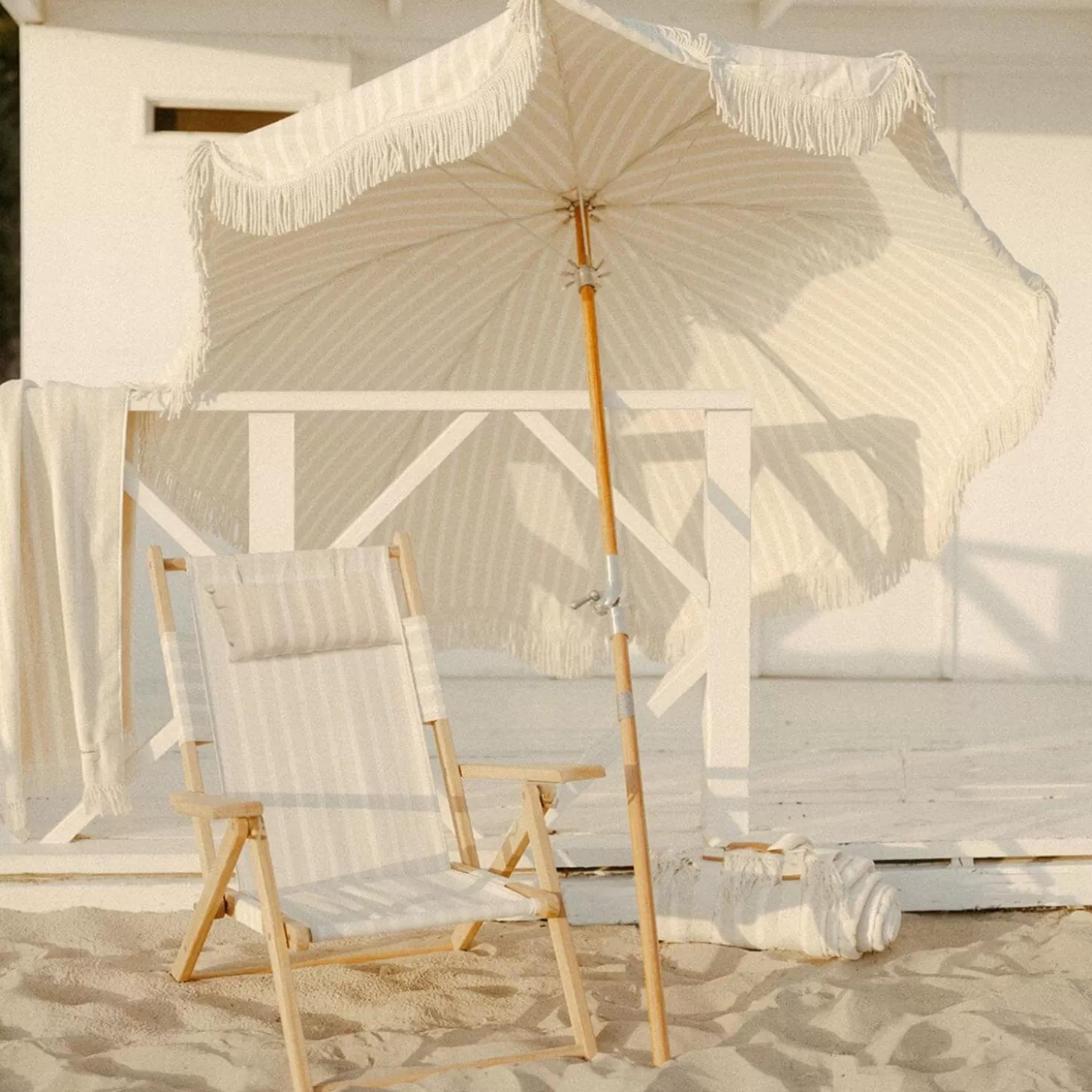 Premium Beach Umbrellas>Business & Pleasure Co. The Premium Beach Umbrella - Monaco Natural Stripe