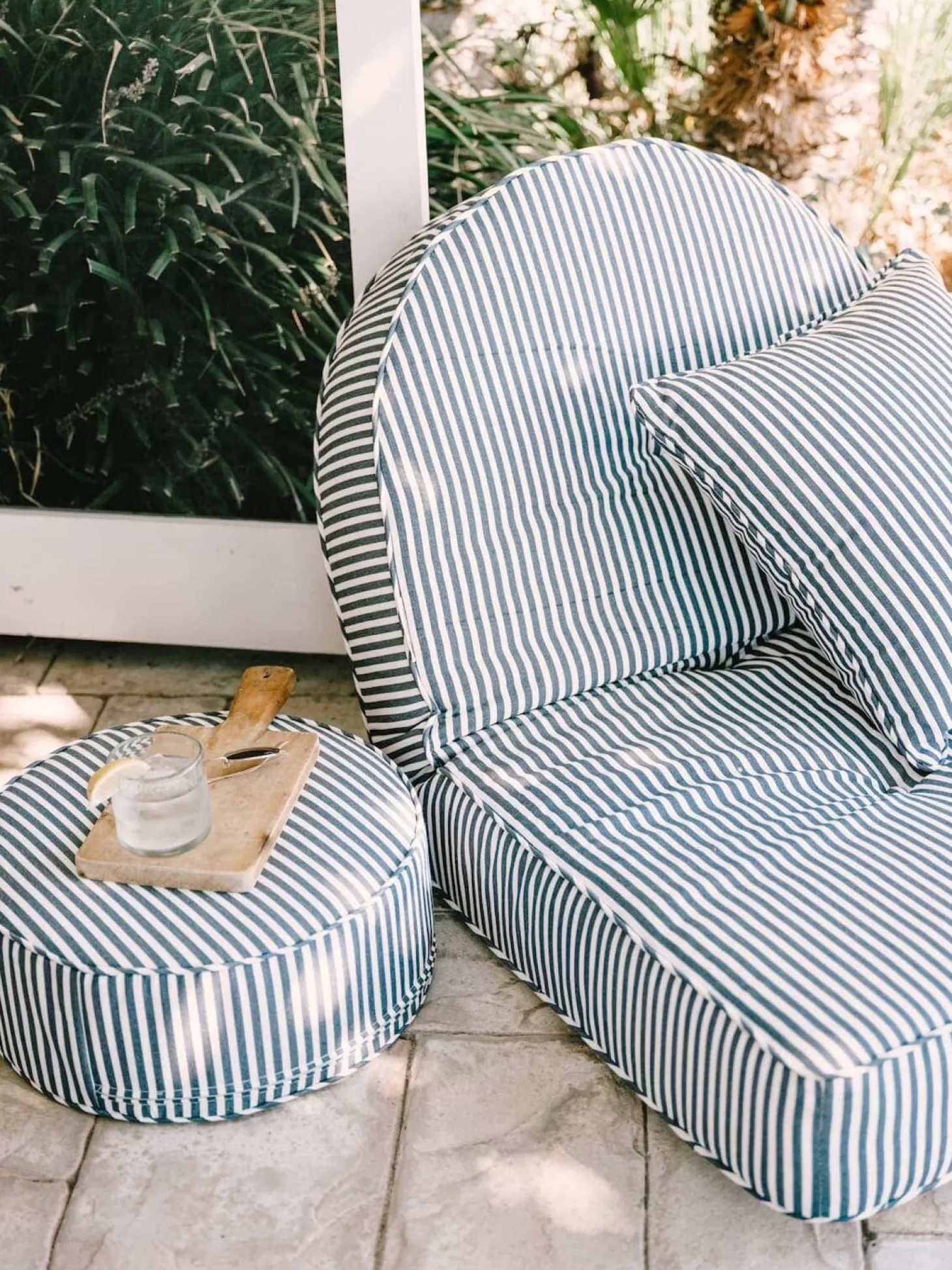 Outdoor Cushions>Business & Pleasure Co. The Reclining Pillow Lounger - Lauren'S Navy Stripe