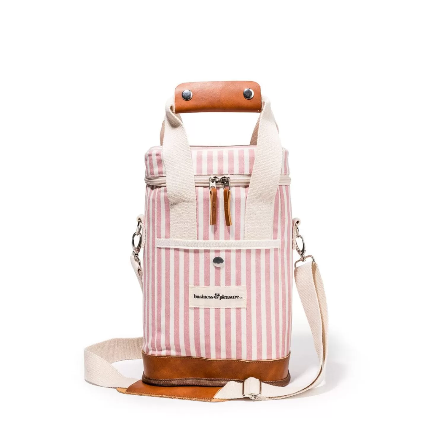 Wine Cooler Tote>Business & Pleasure Co. The Wine Cooler Tote Bag - Laurens Pink Stripe