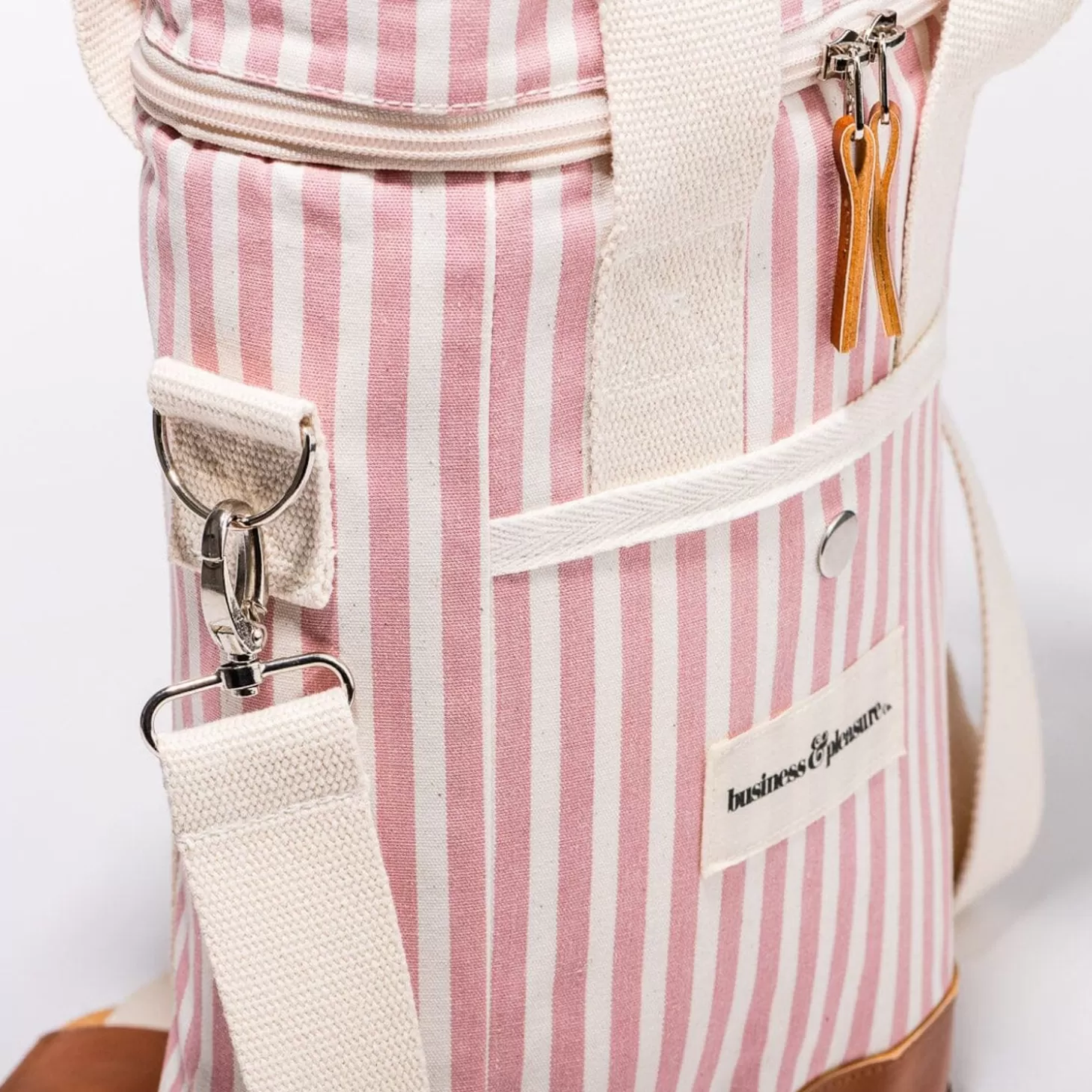 Wine Cooler Tote>Business & Pleasure Co. The Wine Cooler Tote Bag - Laurens Pink Stripe